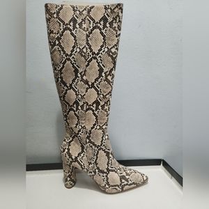 Aqua Privale Maria Snake Leather Block Heel Tall Boots